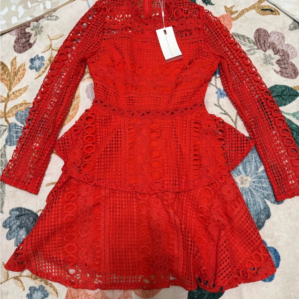 Endless Rose Red Crochet Lace Mini Dress